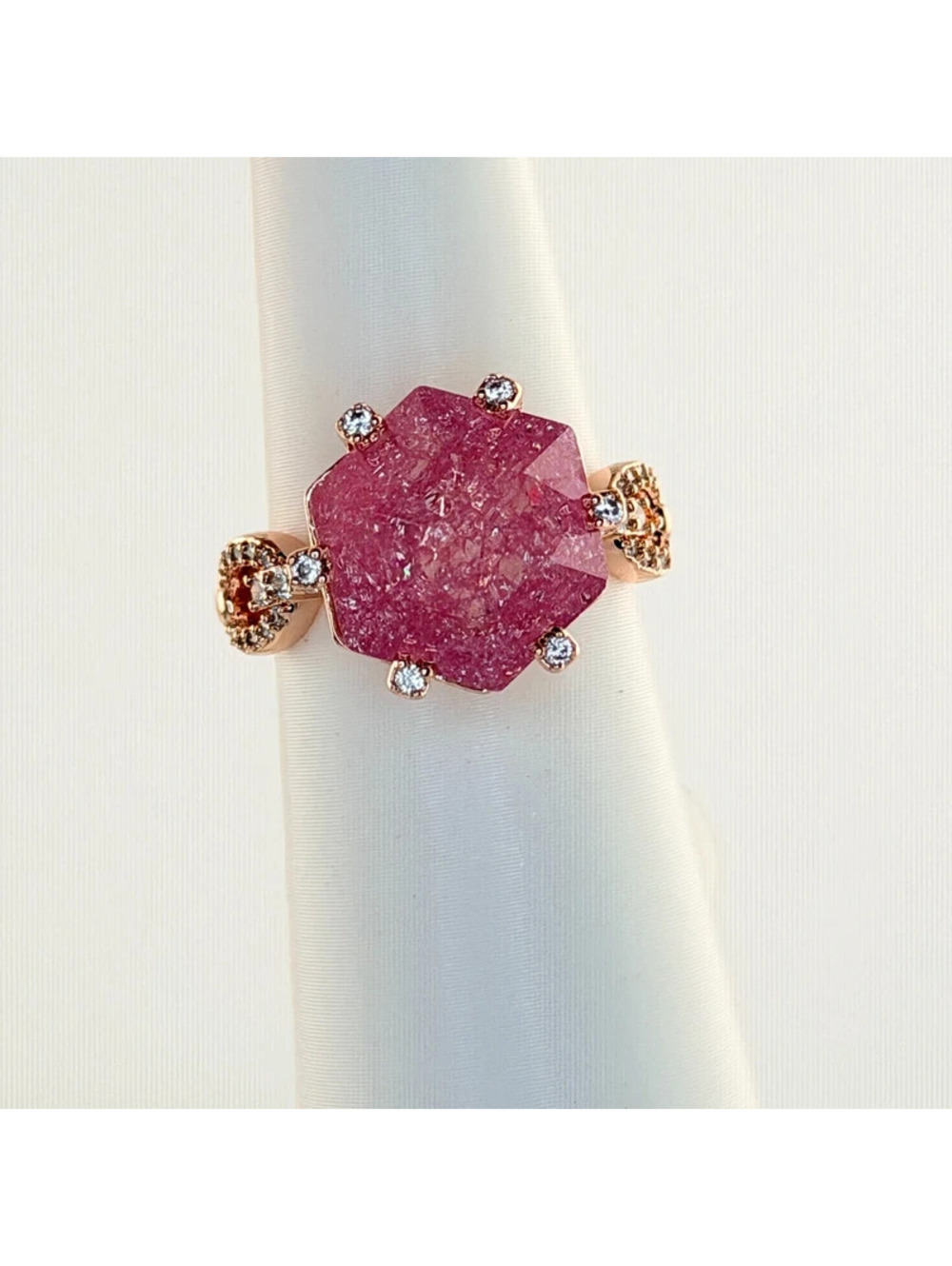 Bomb Party Sz 6 "Majestic Trinity" Pink Ice Crystal on Rose Gold RG12923